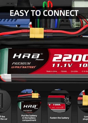 HRB 3S Lipo Battery 11.1V 2200mah 100C XT60 For Axial SCX10 Airplanes FPV Drone Racing Car Boat RC Parts