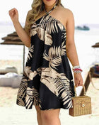 Abito con scollo all'americana con stampa floreale Abito halter senza schienale Boho per abbigliamento da donna primavera estate