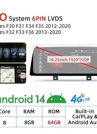 Wireless Carplay Android 14 For BMW F20 F30 F21 F22 F31 F32 F33 F34 F36 NBT EVO Multimedia Player Auto Radio Screen GPS