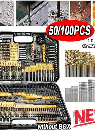 Set di punte da trapano in acciaio HSS rivestite in titanio da 100/50 pezzi