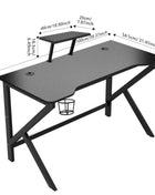 100 x 55 cm Gaming Desk, Ergonomic Gaming Desk with Cup Holder and Headphone Hook, Computer Desk, Black Gaming Table