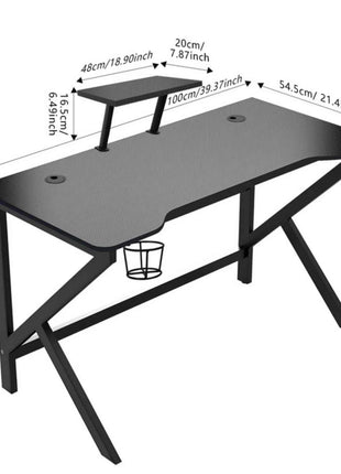 100 x 55 cm Gaming Desk, Ergonomic Gaming Desk with Cup Holder and Headphone Hook, Computer Desk, Black Gaming Table