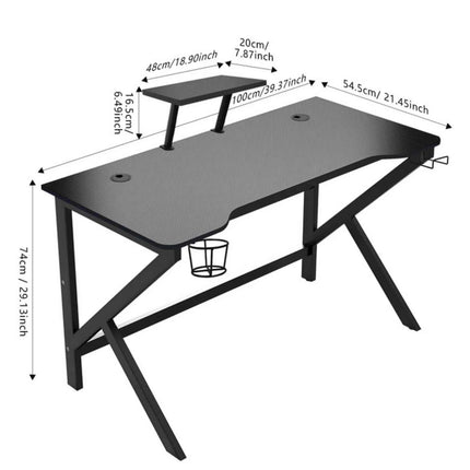 100 x 55 cm Gaming Desk, Ergonomic Gaming Desk with Cup Holder and Headphone Hook, Computer Desk, Black Gaming Table