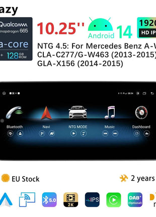 10.25"Qualcomm 665 Wireless Carplay Android 14 For Mercedes Benz CLA C117 X117 X156 W176 2013-2019 Radio Multimedia ScreenStereo
