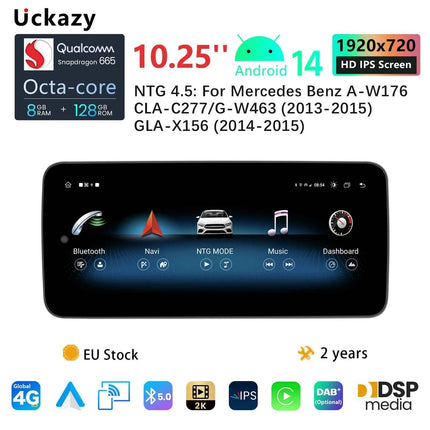 10.25"Qualcomm 665 Wireless Carplay Android 14 For Mercedes Benz CLA C117 X117 X156 W176 2013-2019 Radio Multimedia ScreenStereo