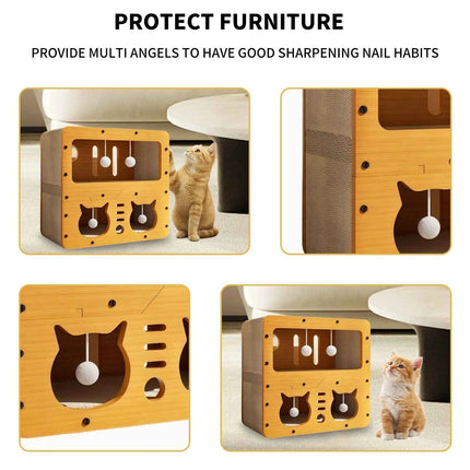 Large Cat House with Scratching Board Indoor Cat Shelter for Resting and Playing Easy Assembly Suitable for Multi-cat Families