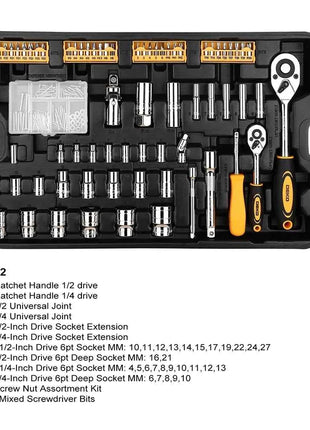 DEKO 258pcs Set di attrezzi manuali fai da te per la casa cassetta portautensili professionale a tre strati con rotelle portatile