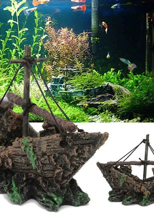 Resin Aquarium Ornament Wreck Sunk Ship Landscape Sailing Boat Cave Fish Playing Toys Fish Tank Decoration Aquarium Accessories