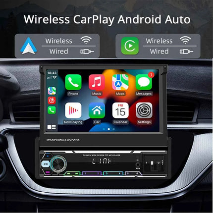 1Din Car Radio 7Inch Automatic Retractable Touch Screen Wireless Carplay Android auto MP5 Multimedia Player Bluetooth FM RDS AUX