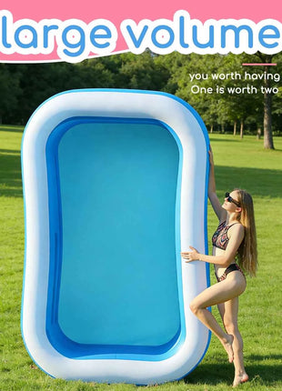Piscina Gonfiabile Rettangolare Blu per Famiglie, 1 Pezzo, per Esterni, Spiaggia, Feste