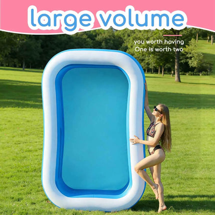 Piscina Gonfiabile Rettangolare Blu per Famiglie, 1 Pezzo, per Esterni, Spiaggia, Feste