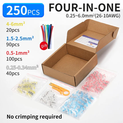 50/100/200/250PCS connettori per cavi sigillati per saldatura, tubi termorestringenti anelli di saldatura connettori per aggancio, isolamento impermeabile ele