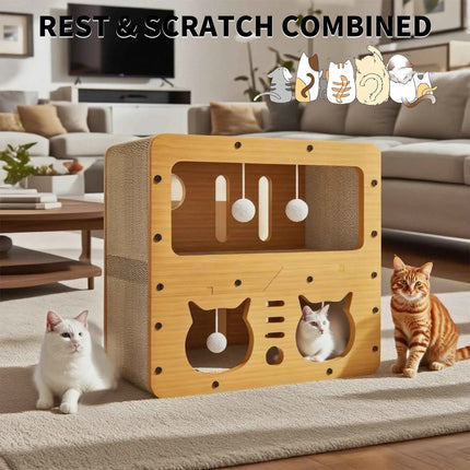 Large Cat House with Scratching Board Indoor Cat Shelter for Resting and Playing Easy Assembly Suitable for Multi-cat Families