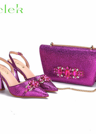 Nuovi arrivi Design speciale colore rosa scarpe e borsa da donna africane Set sandali a punta per la festa di nozze