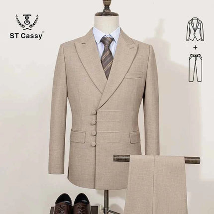 ST Cassy Elegant mens suits for wedding Slim fit Double Breasted Multiple buttons Casual Business Two-piece dress party outfit