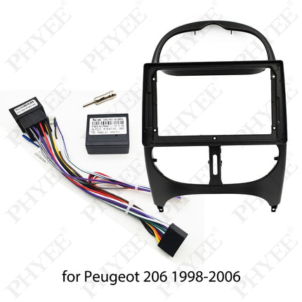 Adattatore per cablaggio con decodificatore CAN Bus, telaio per pannello radio Android 2 Din da 9 pollici per Peugeot 206 1998 - 2006, cavo a 16 pin