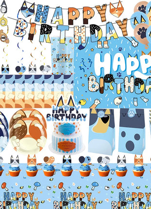 Nuovo cartone animato Cani Decorazione festa di compleanno Set completo Kit Cane blu Buon compleanno Piatti Tovaglioli Tazze Articoli per la tavola Bomboniera per bambini