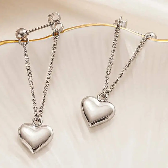 Orecchini Pendenti Huitan in Acciaio Inossidabile per Donne, Design Estetico a Catena con Cuore, Accessori Romantici per Matrimoni e Fidanzamenti, Gioielli di Tendenza