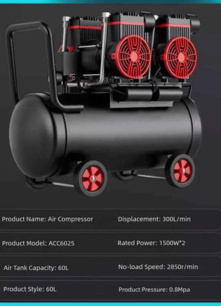 Silent Oil-Free Air Compressor 600W 1500W Portable Air Pump with 10L-160L Tank for Home Repair Tire Inflation Nail Gun