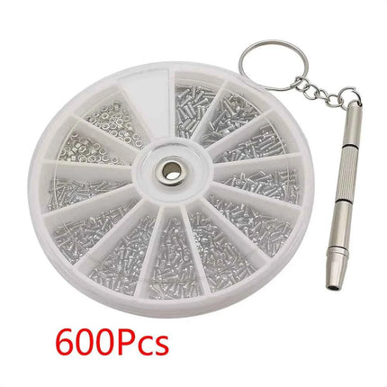 600 pz/scatola M1 M1.2 M1.4 M1.6 Kit di assortimento di dadi per viti piccole universali per occhiali da sole occhiali da vista strumenti di riparazione dell'orologio