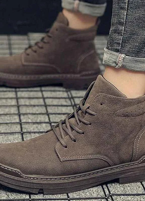 2022 Autumn Men Boots Street Trend Motorcycle Boots Winter Flat Lace-up Suede Ankle Boots Thickened Botas Hombre Piel
