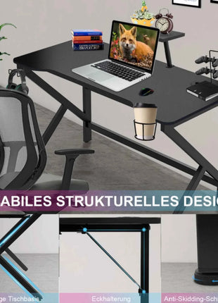 100 x 55 cm Gaming Desk, Ergonomic Gaming Desk with Cup Holder and Headphone Hook, Computer Desk, Black Gaming Table