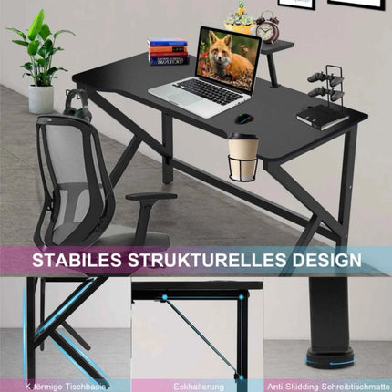 100 x 55 cm Gaming Desk, Ergonomic Gaming Desk with Cup Holder and Headphone Hook, Computer Desk, Black Gaming Table