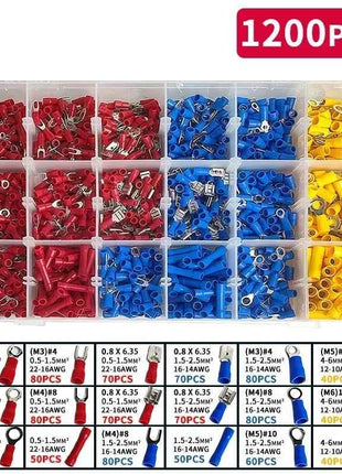 Assorted Electrical Crimp Terminal Kit 280/1500pcs - Cold Pressed Male Female Quick Connect Lugs for DIY & Repairs