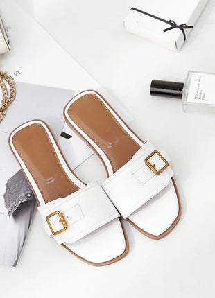 Pantofole piatte da donna estate in pelle punta quadrata donna appartamenti infradito Designer signore diapositive sandali scarpe da donna sandali di lusso