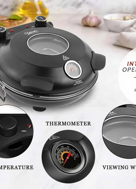 12 Inch Electric Pizza Oven Indoor 1200 Watt Glazed Ceramic Stone Cooker Two-button Precise Temperature Control Heats up 420℃