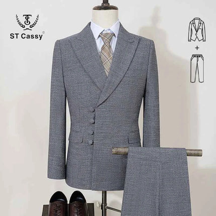 ST Cassy Elegant mens suits for wedding Slim fit Double Breasted Multiple buttons Casual Business Two-piece dress party outfit