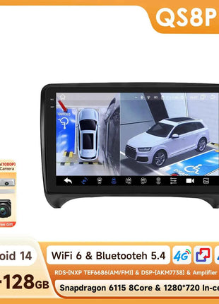 9" Hizpo 2Din Android Auto Car Radio for Audi TT MK2 8J 2006 - 2014 Snapdragon 6115 GPS Navigation SWC DSP 4G BT CarPlay 360°CAM