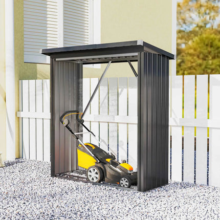 Outsunny Outdoor Log, Outdoor Woodshed in Galvanized Steel, Wooden House Shed with Raised Base and Tilted Roof, Fast Mounted, 0.77m ², 150x66.5x150 cm, Dark Grey