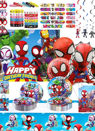 Set Decorazioni per Festa di Compleanno Spidey e Amici, Articoli per la Tavola, Bicchieri, Piatti, Palloncini, Striscione, Sacchetti Regalo, Decorazioni per Torte, Accessori per Bambini