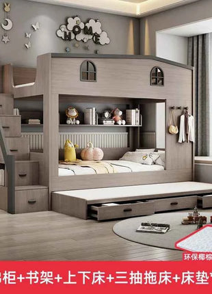 Bunk bed kids with Drawer storage loft double bed Climbing stairs full frames Queen Wooden literas de 2 camas bedroom furniture