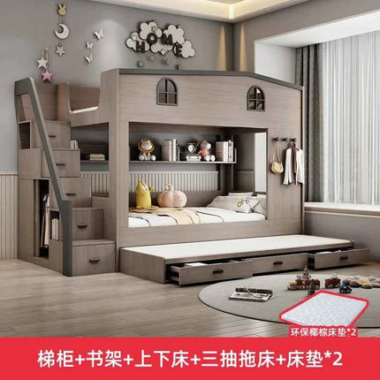 Bunk bed kids with Drawer storage loft double bed Climbing stairs full frames Queen Wooden literas de 2 camas bedroom furniture