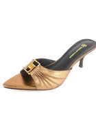 2024 New Women's Summer Pointed Toe Fish Mouth High Heel Slippers Non-slip Outdoor Sexy Slippers GJ Metal Decorative Single Shoes