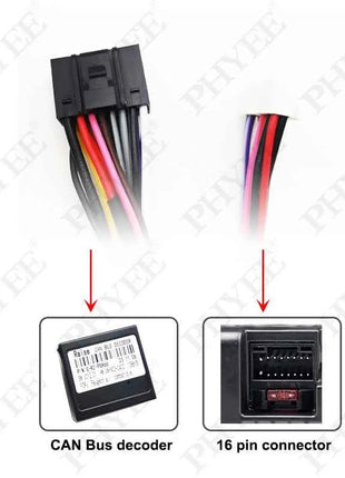 Adattatore per cablaggio con decodificatore CAN Bus, telaio per pannello radio Android 2 Din da 9 pollici per Peugeot 206 1998 - 2006, cavo a 16 pin