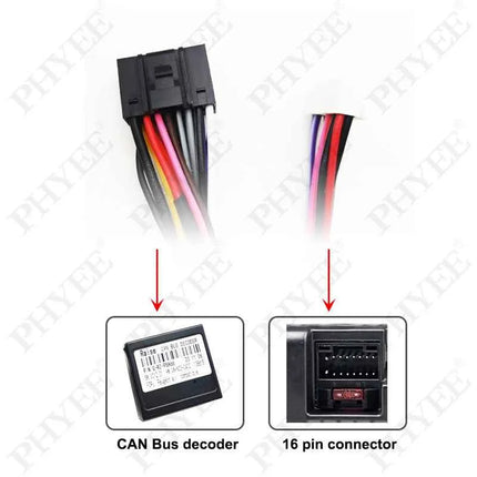 Adattatore per cablaggio con decodificatore CAN Bus, telaio per pannello radio Android 2 Din da 9 pollici per Peugeot 206 1998 - 2006, cavo a 16 pin