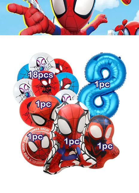 Set Decorazioni per Festa di Compleanno Spidey e Amici, Articoli per la Tavola, Bicchieri, Piatti, Palloncini, Striscione, Sacchetti Regalo, Decorazioni per Torte, Accessori per Bambini