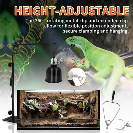 Reptile Heat Lamp Holder with Clip 5.5 inch Dome Heat Bulb Fixture Adjustable Terrarium Heat Lamps Holder Reptile Light Fixture