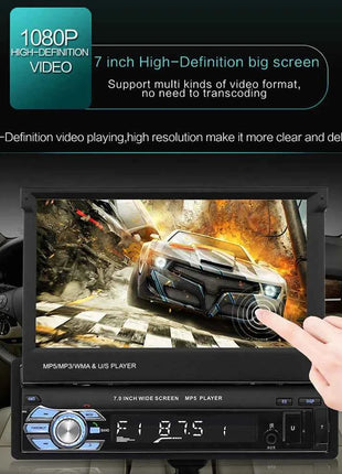 Hikity Car Radio 1DIN 7 inch HD Retractable Touch Screen MP5 Multimedia Player BT FM SD EQ USB AUX Stereo Audio Remote Control