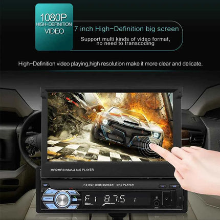 Hikity Car Radio 1DIN 7 inch HD Retractable Touch Screen MP5 Multimedia Player BT FM SD EQ USB AUX Stereo Audio Remote Control