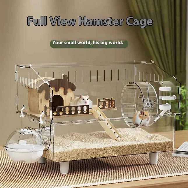 Large Acrylic Clear Hamster Villa Cage for Syrian Gold Teddy Bear Luxury Habitat Stackable DIY Habitat Terrarium