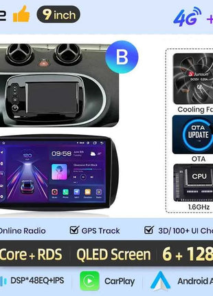 Junsun 8 Core Wireless CarPlay Android Auto Car Radio For Mercedes Benz Smart 453 Fortwo 2014-2020 4G WiFi GPS Navigation Stereo