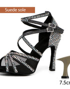 DKZSYIM Women's Latin Dance Shoes with Rhinestones - Salsa and Ballroom