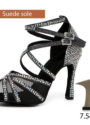 DKZSYIM Women's Latin Dance Shoes with Rhinestones - Salsa and Ballroom