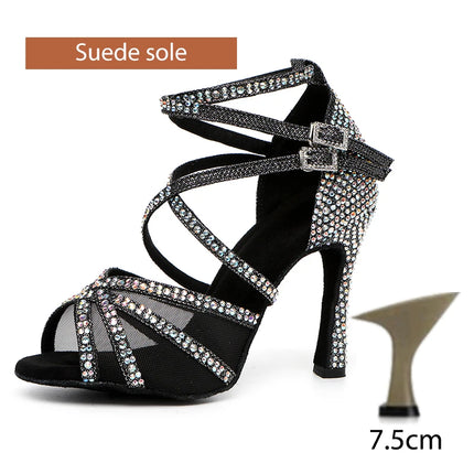 DKZSYIM Scarpe da ballo latino da donna con strass Scarpe da ballo per ragazza salsa latina Scarpe da ballo da sala da ballo nere lucide per ragazze e signore