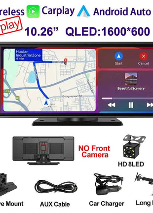 Universal 10.26" Car Intelligent 4K 360° Rotatio Car DVR Dash Cam Wireless CarPlay & Android Auto Bluetooth WIFI Rear Reversing