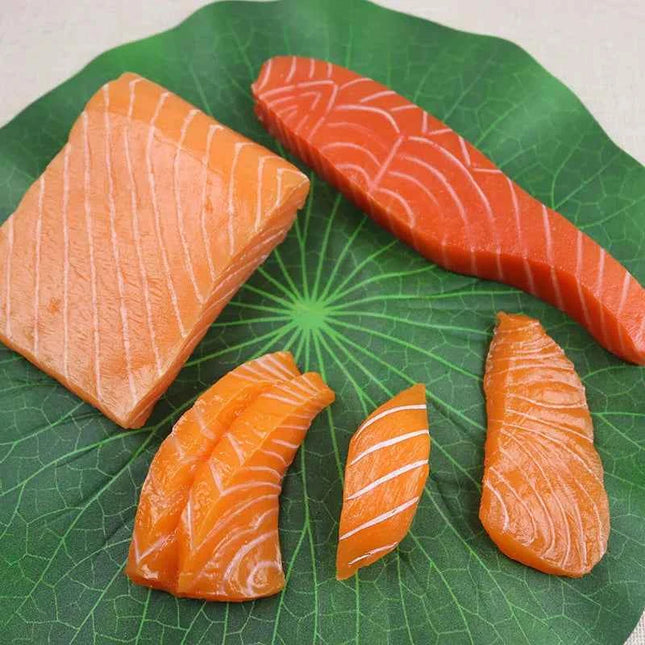 1pcs Simulated Sushi Model Simulated Salmon Fake Japanese Cuisine Simulated Salmon Slices Four Consecutive Pieces Food Model PVC